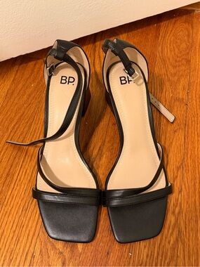 bp Black Square-Toe Ankle-Strap Heels